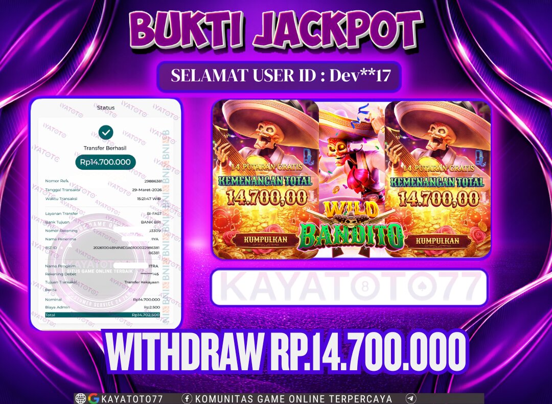 KAYATOTO77 - Bukti Jackpot Besar Di KAYATOTO77 Dalam Permainan PG SOFT  - WILD BANDITO
